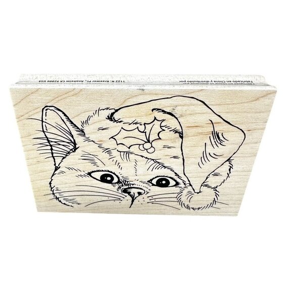 Santa Cat Kitten Rubber Stamp Stampendous Wood P292 Kitty Christmas Holiday - Picture 1 of 8
